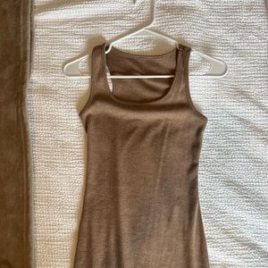 Nude midi body con dress with leg slit